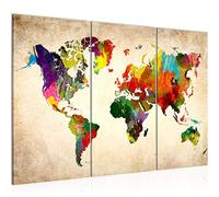 Runa Art Carte Du Monde Peinture Tableau Salon XXL Coloré Continents Carte 120 x 80 cm 3 Parties Decoration Murale 105131a