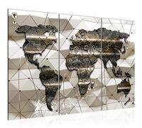 Runa Art Carte Du Monde Peinture Tableau Salon XXL Marron 3D Effet 120 x 80 cm 3 Parties Decoration Murale 005231a