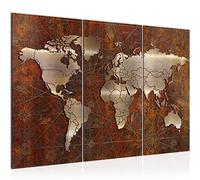 Runa Art Carte du Monde Peinture Tableau Salon XXL Marron Antique Ancien 120 x 80 cm 3 Parties Decoration Murale 109031a
