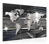 Runa Art Carte Du Monde Peinture Tableau Salon XXL Noir Blanc Abstrait 120 x 80 cm 3 Parties Decoration Murale 107931a