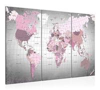 Runa Art Carte Du Monde Peinture Tableau Salon XXL Rose Gris Continents 120 x 80 cm 3 Parties Decoration Murale 023331c