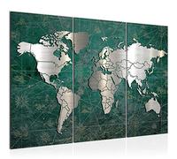 Runa Art Carte Du Monde Peinture Tableau Salon XXL Vert Argent Ancien 120 x 80 cm 3 Parties Decoration Murale 109031c