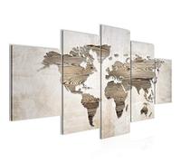 Runa Art Carte Du Monde Tableau Murale Impression sur Toile Intissee 5 parties abstrait Brun beige Chambre Salle 035053a