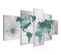 Runa Art Carte Du Monde Tableau Murale Impression sur Toile Intissee 5 Parties Ancien Vert Gris Chambre Salle 026053c