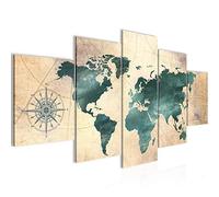 Runa Art Carte Du Monde Tableau Murale Impression sur Toile Intissee 5 Parties Antique Vert Marron Chambre Salle 026053a