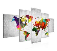 Runa Art Carte Du Monde Tableau Murale Impression sur Toile Intissee 5 Parties Carte Béton Coloré Chambre Salle 105153c