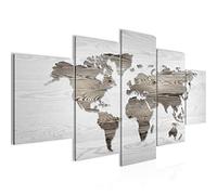 Runa Art Carte du Monde Tableau Murale Impression sur Toile Intissee 5 Parties Mur en Bois Noir et Blanc Chambre Salle 035053c
