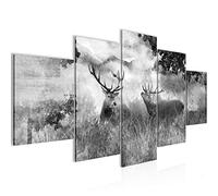 Runa Art Cerf La Nature Tableau Murale Impression sur Toile Intissee 5 Parties Forêt Noir Blanc Chambre Salle 011453c