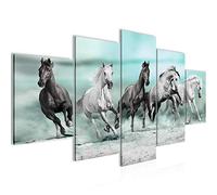 Runa Art Chevaux Tableau Murale Impression sur Toile Intissee 5 Parties Animaux Bleu Chambre Salle 014153b