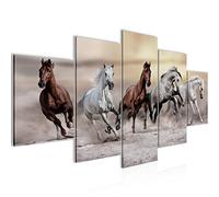 Runa Art Chevaux Tableau Murale Impression sur Toile Intissee 5 Parties Animaux Marron Chambre Salle 014153a