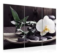 Runa Art Feng Shui Orchidée Peinture Tableau Salon XXL Noir Blanc Bambou 120 x 80 cm 3 Parties Decoration Murale 502331c