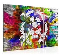 Runa Art Graffiti Lion Peinture Tableau Salon XXL Coloré Briques 120 x 80 cm 3 Parties Decoration Murale 303531a
