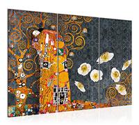 Runa Art Gustav Klimt Le Baiser Peinture Tableau Salon XXL Gris Jaune Collage 120 x 80 cm 3 Parties Decoration Murale 021531c