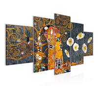Runa Art Gustav Klimt Le Baiser Tableau Murale Impression sur Toile Intissee 5 Parties Collage Gris Jaune Chambre Salle 021553c