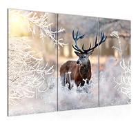 Runa Art Hiver Cerf Peinture Tableau Salon XXL Beige Forêt La Nature 120 x 80 cm 3 Parties Decoration Murale 004131a