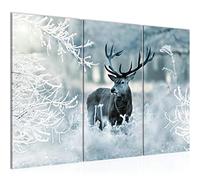 Runa Art Hiver Cerf Peinture Tableau Salon XXL Bleu Paysage 120 x 80 cm 3 Parties Decoration Murale 004131c