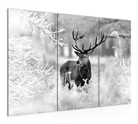 Runa Art Hiver Cerf Peinture Tableau Salon XXL Noir Blanc Animaux De La Forêt 120 x 80 cm 3 Parties Decoration Murale 004131b