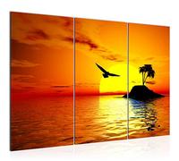 Runa Art Le Coucher Du Soleil Palmiers Peinture Tableau Salon XXL Orange Paysage L'Eau 120 x 80 cm 3 Parties Decoration Murale 601131a