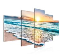 Runa Art Le Coucher Du Soleil Plage Tableau Murale Impression sur Toile Intissee 5 Parties Mer Beige Bleu Chambre Salle 023753a