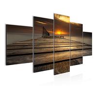 Runa Art Le Coucher du Soleil Tableau Murale Impression sur Toile Intissee 5 Parties Mer Pont Marron Chambre Salle 020253a