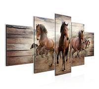 Runa Art Les Chevaux Tableau Murale Impression sur Toile Intissee 5 Parties Animaux Beige Chambre Salle 036053b