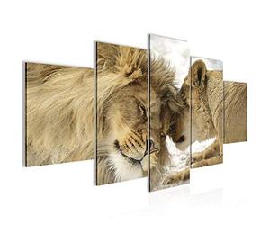 Runa Art Les Lions Amour Tableau Murale Impression sur Toile Intissee 5 Parties Animaux Afrique Beige Chambre Salle 002153a