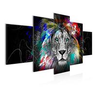 Runa Art Lion Abstrait Tableau Murale Impression sur Toile Intissee 5 Parties Graffiti Noir Coloré Chambre Salle 039453a