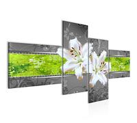 Runa Art Lis Fleurs Impression Moderne - Tableau Decoration Murale Abstrait Gris Vert 4 Parties 206942a