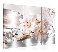 Runa Art Lis Fleurs Peinture Tableau Salon XXL Beige Gris Diamant 120 x 80 cm 3 Parties Decoration Murale 021831a