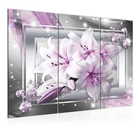 Runa Art Lis Fleurs Peinture Tableau Salon XXL Gris Rose Abstrait 120 x 80 cm 3 Parties Decoration Murale 021731b