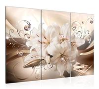 Runa Art Lis Fleurs Peinture Tableau Salon XXL Marron Beige Abstrait 120 x 80 cm 3 Parties Decoration Murale 020131a