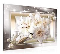 Runa Art Lis Fleurs Peinture Tableau Salon XXL Marron Beige Diamant 120 x 80 cm 3 Parties Decoration Murale 021731a