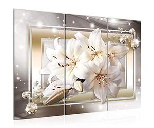 Runa Art Lis Fleurs Peinture Tableau Salon XXL Marron Beige Diamant 120 x 80 cm 3 Parties Decoration Murale 021731a