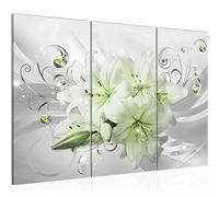 Runa Art Lis Fleurs Peinture Tableau Salon XXL Vert Gris Abstrait 120 x 80 cm 3 Parties Decoration Murale 019831c