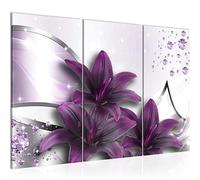 Runa Art Lis Fleurs Peinture Tableau Salon XXL Violet Diamant 120 x 80 cm 3 Parties Decoration Murale 021931a