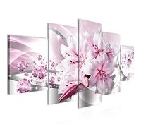 Runa Art Lis Fleurs Tableau Murale Impression sur Toile Intissee 5 Parties Abstrait Gris Rose Chambre Salle 021853c