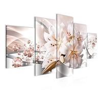 Runa Art Lis Fleurs Tableau Murale Impression sur Toile Intissee 5 Parties Diamant Beige Gris Chambre Salle 021853a