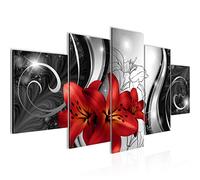 Runa Art Lis Fleurs Tableau Murale Impression sur Toile Intissee 5 Parties Rouge Noir Et Blanc Chambre Salle 208453c