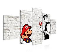 Runa Art Mario Cop Banksy Tableau Murale Impression sur Toile Intissee 5 Parties Art Urbain Blanc Chambre Salle 006553a
