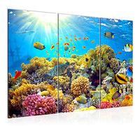 Runa Art Monde Sous Marin Coraux Peinture Tableau Salon XXL Bleu Océan Poisson 120 x 80 cm 3 Parties Decoration Murale 608731a