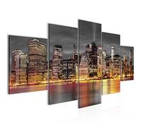 Runa Art New York Tableau Murale Impression sur Toile Intissee 5 Parties Ville Horizon Or Chambre Salle 014053a