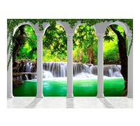 Runa Art Papier peint intissé 396 x 280 cm Cascade colonnes de paysage | Toison Décoration Murale Salon Chambre á Coucherr | Fabrication Allemande | vert 9030012b