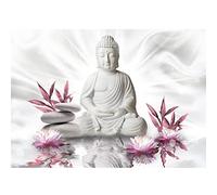 Runa Art Papier peint intissé 396 x 280 cm fleurs Bouddha Zen | Toison Décoration Murale Salon Chambre á Coucherr | Fabrication Allemande | Rose blanc 9289012a