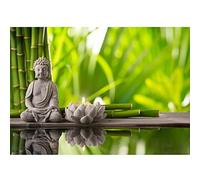Runa Art Papier peint intissé 396 x 280 cm Naturel Bouddha Bambou | Toison Décoration Murale Salon Chambre á Coucherr | Fabrication Allemande | vert gris 9279012a