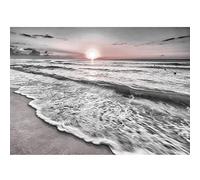 Runa Art Papier peint intissé 396 x 280 cm Plage coucher du soleil de la mer | Toison Décoration Murale Salon Chambre á Coucherr | Fabrication Allemande | gris rose 9467012b