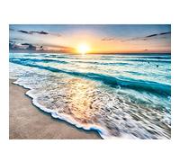 Runa Art Papier peint intissé 396 x 280 cm Plage coucher du soleil de la mer | Toison Décoration Murale Salon Chambre á Coucherr | Fabrication Allemande | bleu Orage 9467012a