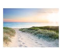 Runa Art Papier peint intissé 396 x 280 cm Plage et le coucher du soleil de la mer | Toison Décoration Murale Salon Chambre á Coucherr | Fabrication Allemande | bleu Beige 9008012a