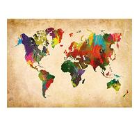 Runa Art Papier peint intissé Carte du monde Carte 352 x 250 cm Toison Mur XXL Tableaux Muraux Tapisserie Photo Décoration Murale Salon Chambre Coloré 9015011a