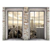 Runa Art Papier peint intissé Fenêtre de New York 352 x 250 cm Toison Mur XXL Tableaux Muraux Tapisserie Photo Décoration Murale Salon Chambre beige 9345011c