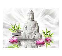 Runa Art Papier peint intissé fleurs Bouddha Zen 352 x 250 cm Toison Mur XXL Tableaux Muraux Tapisserie Photo Décoration Murale Salon Chambre Blanc Vert Rose 9289011c